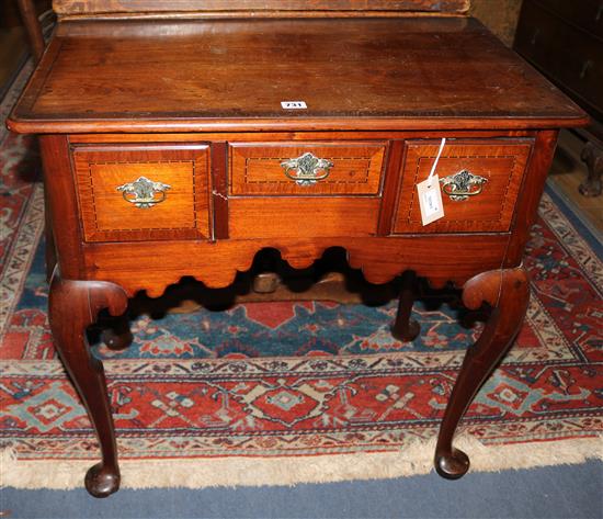 An early 18th century mahogany lowboy, W.77cms